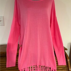 Lilly Pulitzer Hot Pink Fringe Long Sleeve tunic Sweater Size Large
